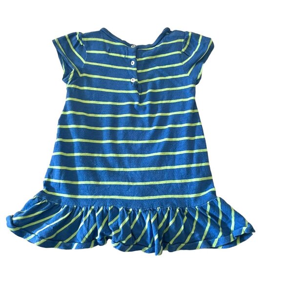 Ralph Lauren Baby Girl Striped Dress 12M Cotton Ruffle Hem Blue and Green - Picture 4 of 5